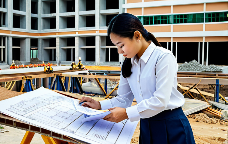 기계설계 인턴십으로 경력 쌓기 - Modern Thai Architect**
A professional Thai female architect in a stylish, modest business outfit (...